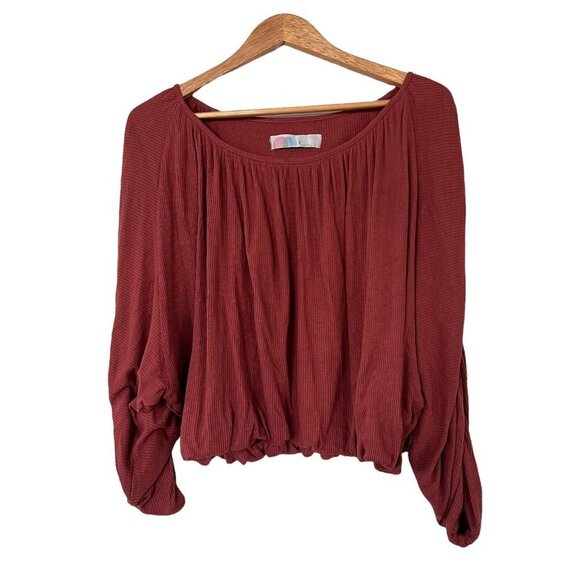 Free People Tops - Free People Beach Tunic Top Brown Ribbed Stretch Ruched Sleeve Size M